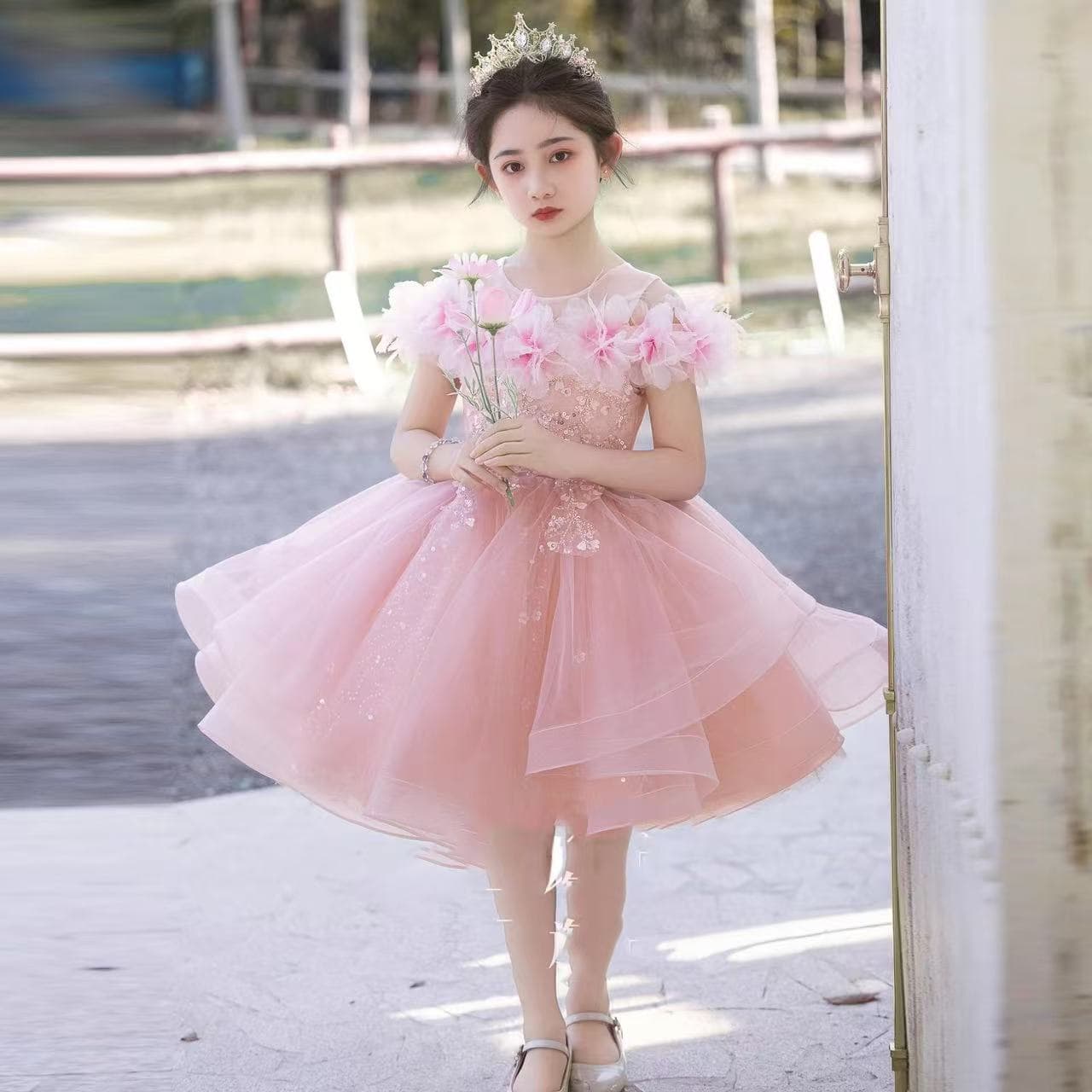 Pink Girls High-End Evening Gown Host Catwalk Stunning Performance Dress Flower Girl Birthday Banquet Stylish Puffy Skirt
