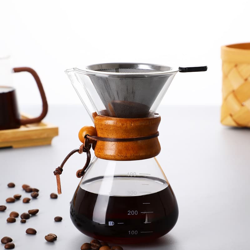 New high borosilicate glass coffee pot wood grain wood chip hand brewed coffee sharing pot heat-resistant coffee pot drip pot
