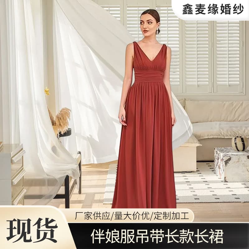 Cross-border Dress 2026 New European and American Simple Fashion Off-Shoulder Deep V-Neck Long Dress Party Evening Dress Wedding Dress