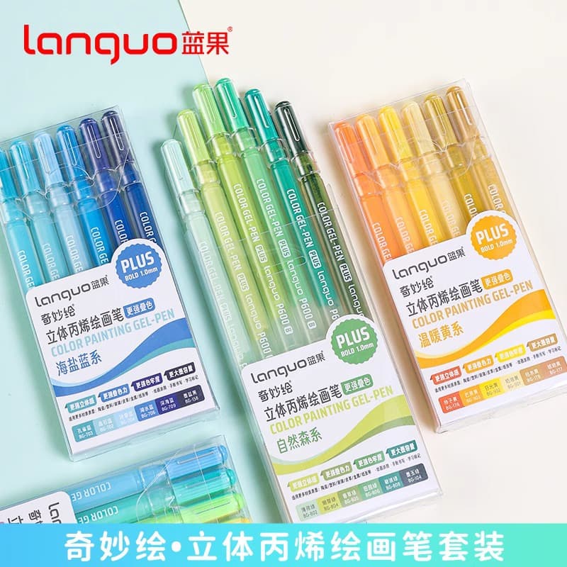Blue Fruit 3D Acrylic Pen 54-Color Set, Art Hand-Painted DIY, Universal for Glass and Stone, Cross-Border Painting Pen