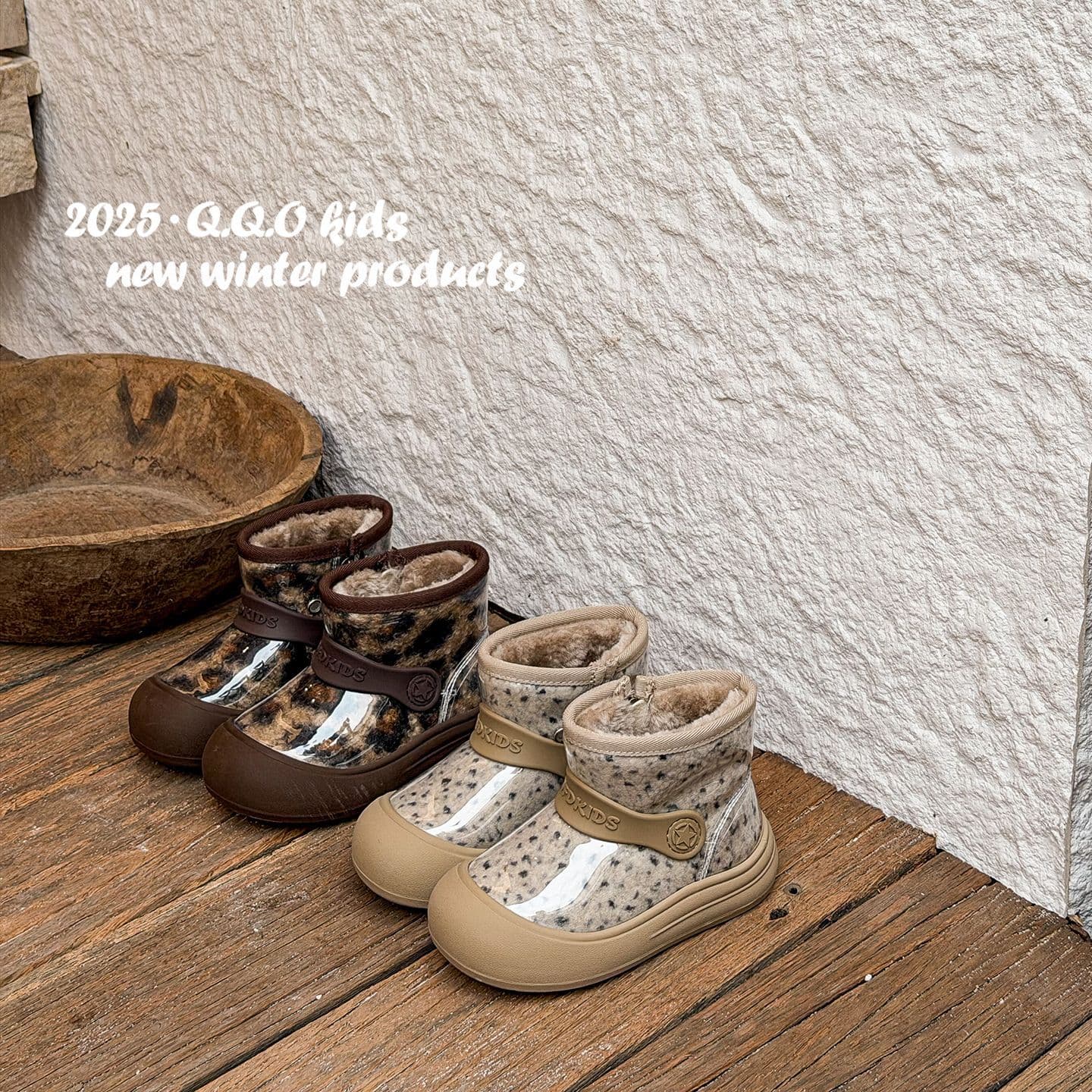 QQO Children's Shoes 2025 Winter New Style Children's Snow Boots Waterproof Large Cotton Shoes Unisex Warm Anti-Slip Outdoor Cotton Boots