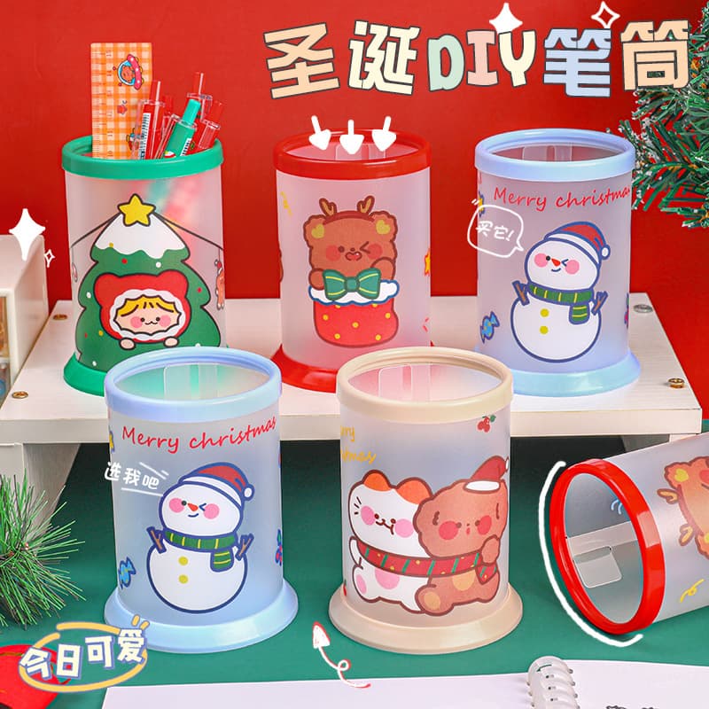 Cartoon Christmas Snowman Pen Holder DIY Folding Pen Holder Desktop Storage Box Cute Stationery Prize for Students Christmas