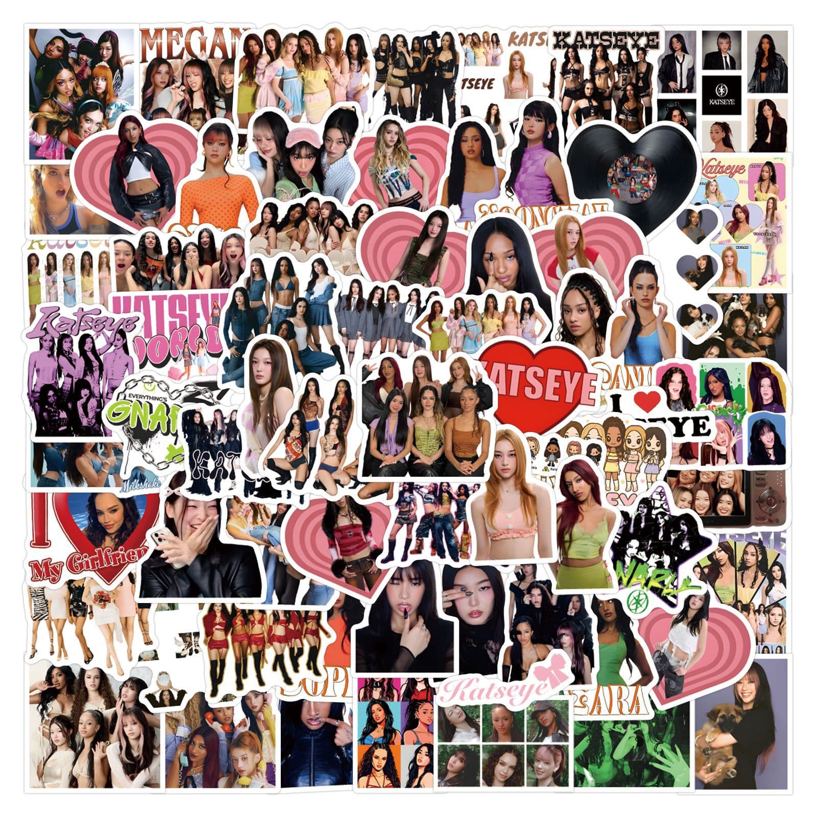 60-120 Pcs KATSEYE Girl Group Stickers for Cross-Border Decoration, Stationery, Journaling, Water Bottles, Laptops, Waterproof Decals