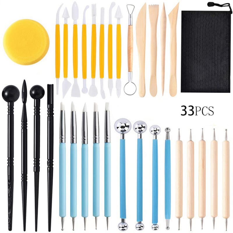 Cross-border Pottery Tool 32-Piece Set, Stone Plastic Clay Carving Knife, Polymer Clay Silicone Pen, Ball Stylus, DIY Figure Making Tools