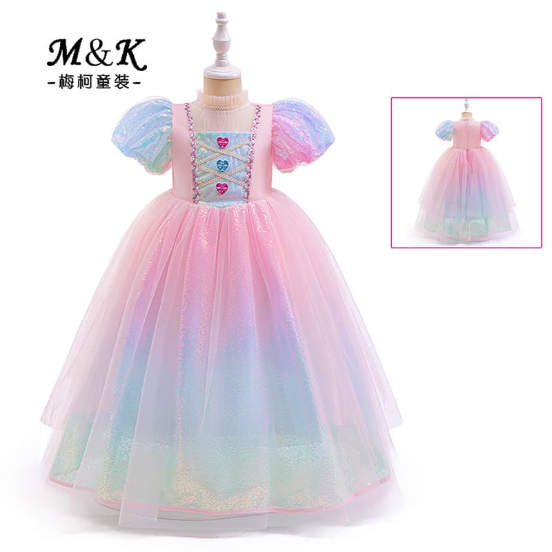 2026 New Girls Dress Colorful Princess Skirt Sequins Tulle Puffy Dress Birthday Party Children Dress