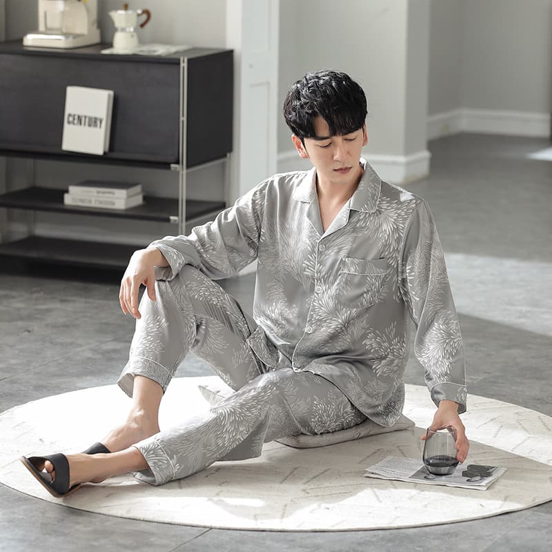 Han Ya Tong Satin Chiffon Men's Long Sleeve and Long Pants Spring/Summer Printed Loungewear Set Women's Autumn Pajamas New Arrival