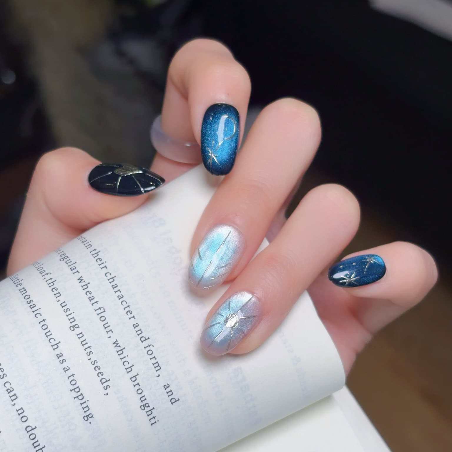 Caita [Stargazing] European and American Dark Style Melbourne Cat Eye Handmade Press-On Nails Detachable False Nails Manicure