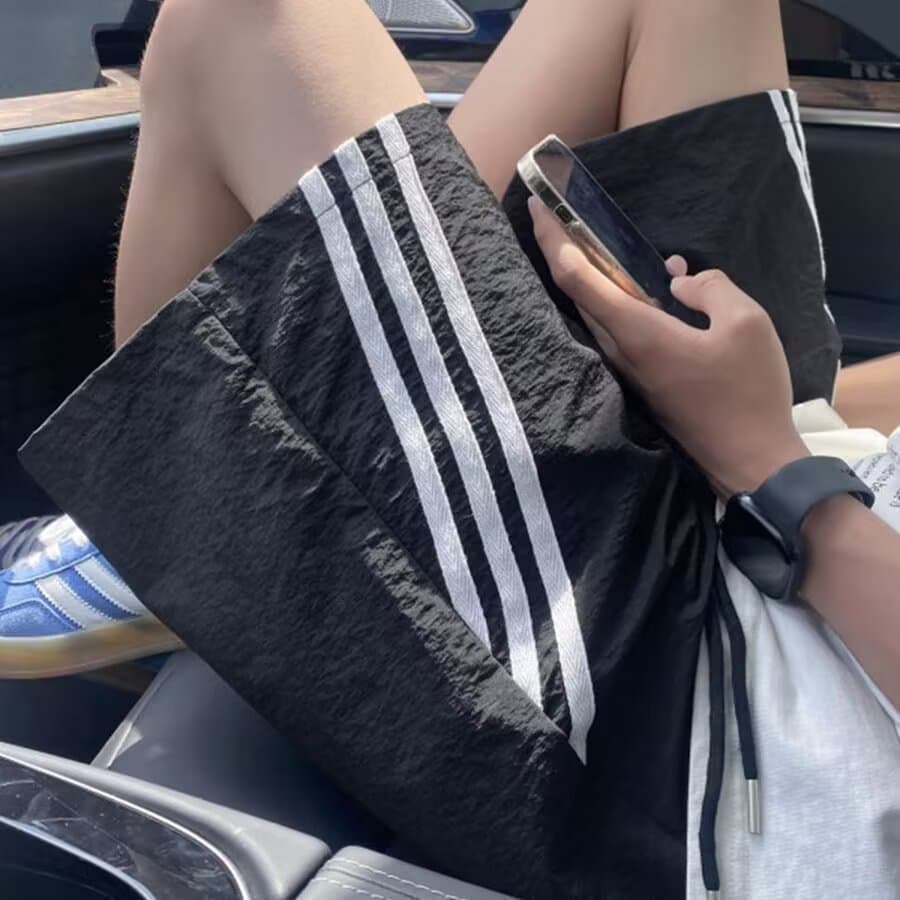 American striped shorts men's trendy summer thin quick-drying nylon sports 45-point pants high street casual mid-pants