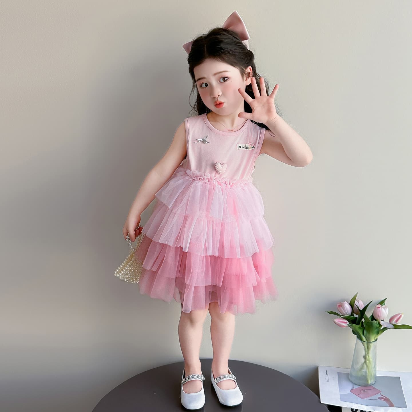 Girls Sleeveless Mesh Dress Summer 2026 New Children Cake Dress Fashionable Baby Princess Dress Thin