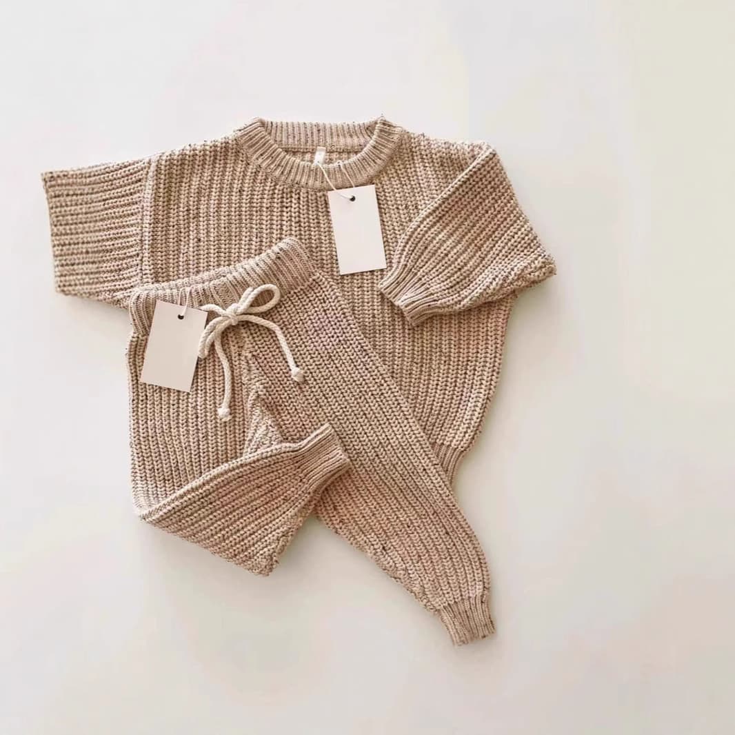 Cross-border Baby Spring/Fall Sweater Set for Boys and Girls, Cotton Thermal Homewear Baby Sweater Set