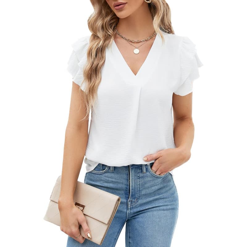 Women's Dressy Casual Shirts Short Sleeve V-Neck Work Blouse