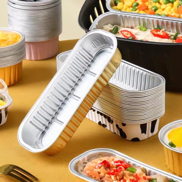 Cheese Baked Sweet Potato Roasted Durian Foil Box Air Fryer Dedicated Golden Rectangular Disposable Aluminum Foil Takeout Bowl