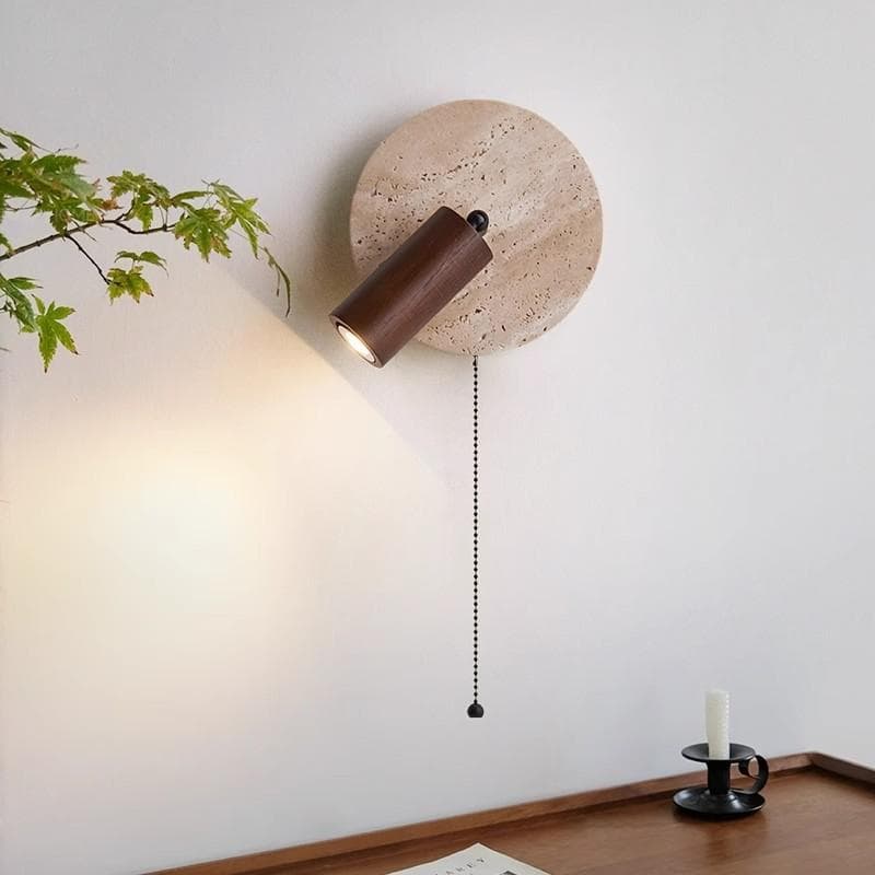Bedroom Wall Lamp, Vintage French Travertine Reading Light, American Retro Wabi-Sabi Style, Simple New Wall Bedside Light