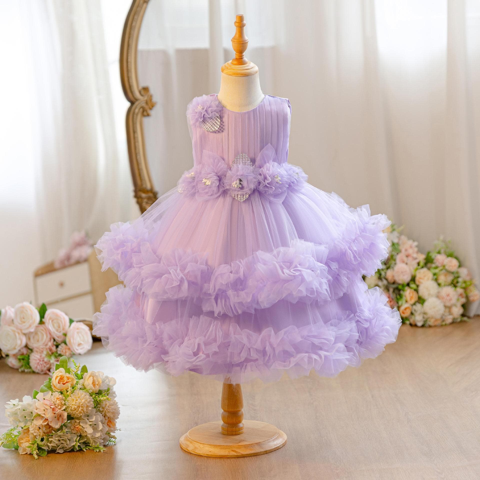 New Cross-Border Princess Dress for Girls, Baby Tulle Flower Girl Dress, Multi-Color Children's Gown, Piano Performance Dress