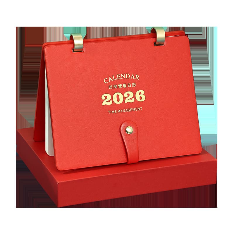 2026 Leather Cover Calendar Desk Calendar High-end Business Office Desktop Premium Gift Box with Pen Desk Calendar Company Production