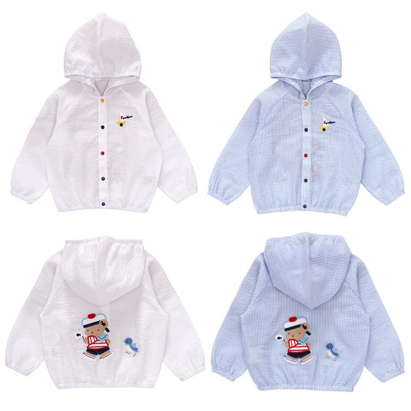 Small/Medium Kids' Clothing, Spring New Children's Cartoon Navy Bear Sailboat Embroidered Outerwear, Baby Cardigan for Drop Shipping