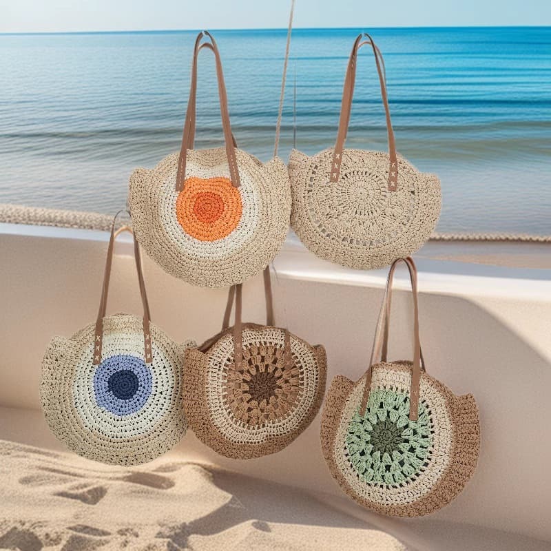 Factory Direct Handwoven Straw Bag Hollow Round Shoulder Hollow Beach Bag Women's Tote Bag