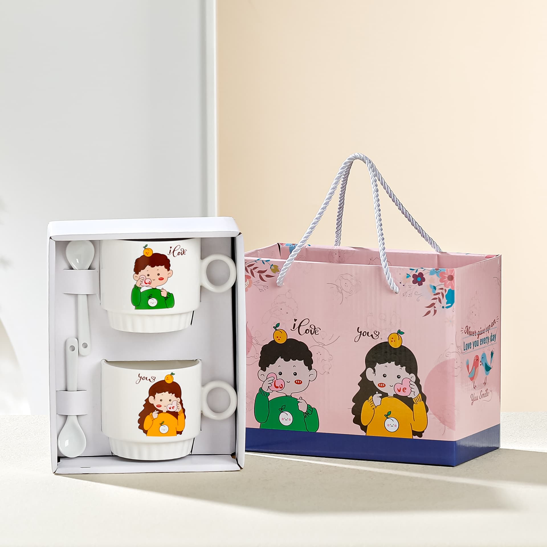 Portable gift box ceramic cup set boy and girl couple mug practical gift water cup opening event souvenir