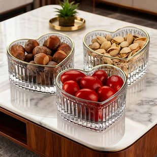 Heart Bowl Striped Girl Dessert Ice Cream Bowl Ins Style High Appearance Glass Bowl Home Small Bowl Heart Shaped Bowl