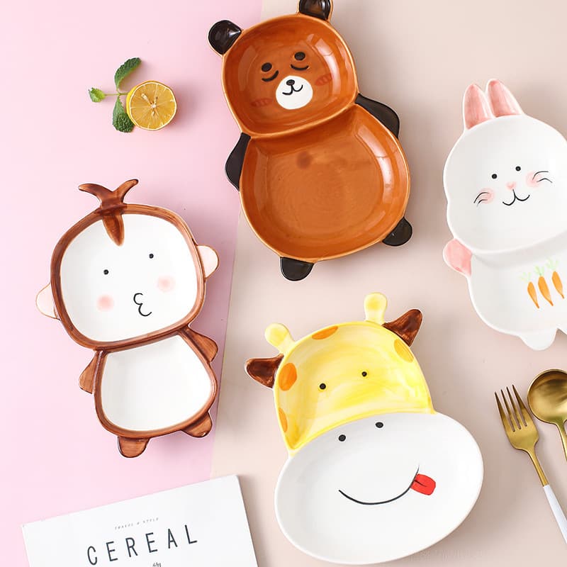 Creative animal cartoon plate serving plate ceramic cute breakfast plate home divided plate children's tableware