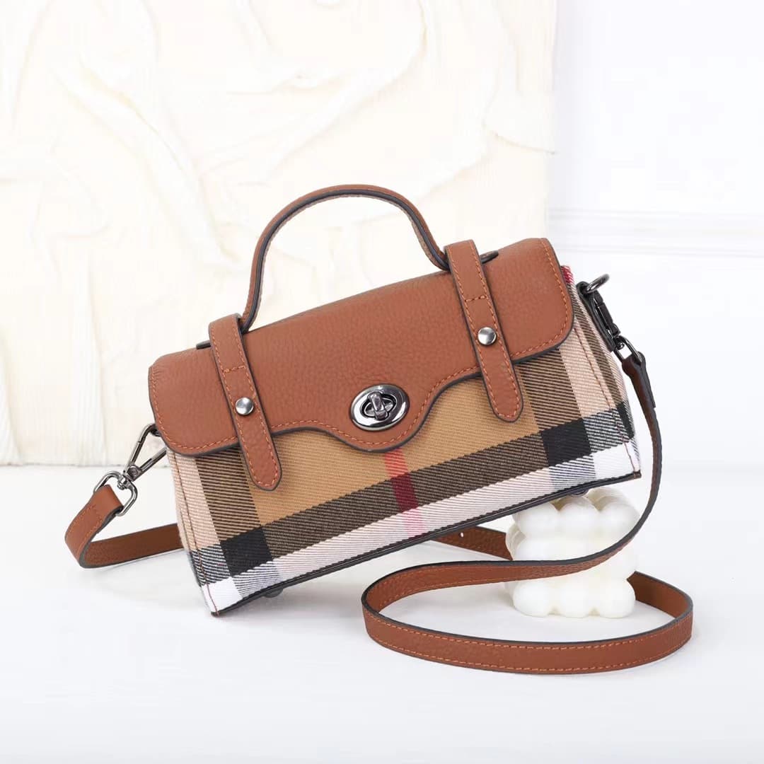 DSGUTWO Fashionable Genuine Leather Small Square Bag Trendy 2024 Grid Women's Bag Versatile Cowhide Single Shoulder Slant Cross