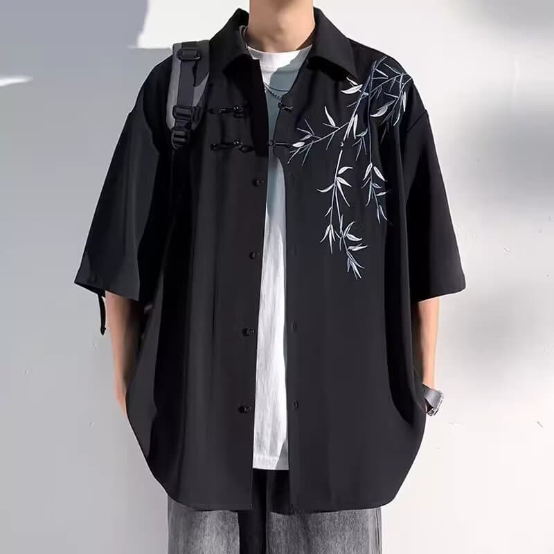 New Chinese Style Lightweight Shirt Men's Short Sleeve Summer Trendy Design High-End Button Half Sleeve Blouse Cotton Blend Machine Washable Loose Fit