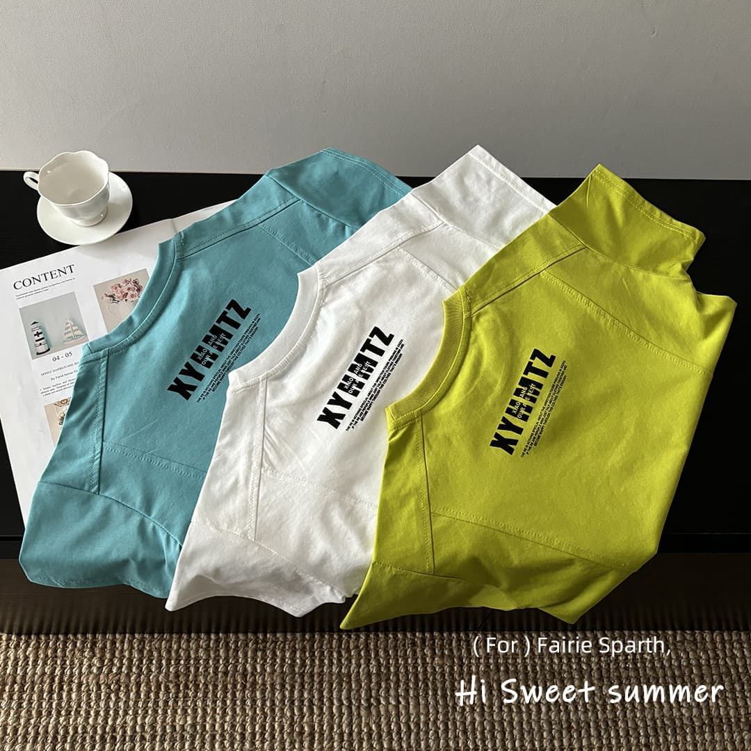 2026 Summer Cool Children's Sorona Short Sleeve Korean Style Patchwork Versatile T-Shirt Cotton Medium to Large Kids T