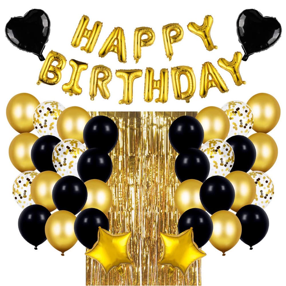 Amazon Hot Selling Black Gold Birthday Balloon Rain Curtain Set Gold Birthday Letter Balloons Baby Party Decoration