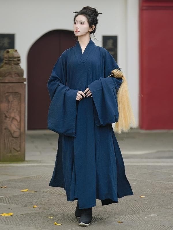Taoist Robe Autumn Winter Woolen Unisex Hanfu Plain Color Traditional Sanqing Collar Taoist Lay Robe Long Gown