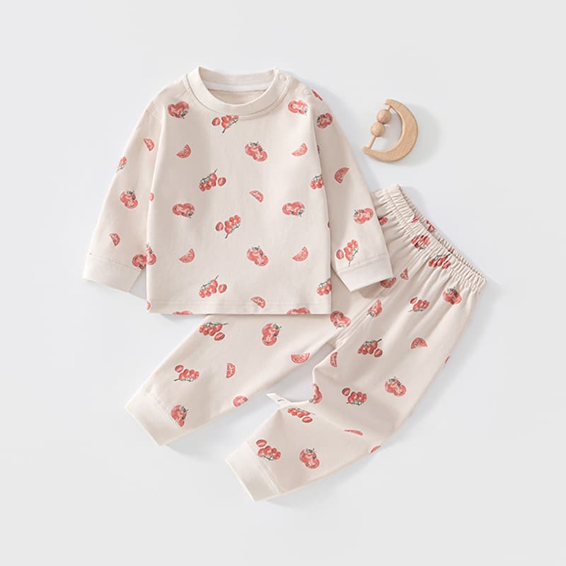 Baby Underwear Set, Children's Autumn/Winter Base Layer, Shoulder Snap Closure, Cotton Top and Pants with Crotch Opening for Boys and Girls