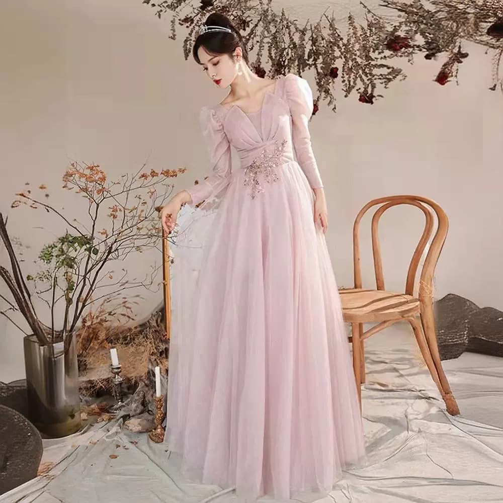 Women's Evening Gown 2026 Spring New Arrival Banquet Elegant Socialite Hostess Dress Pink Fairy-Tone Vocal Music Art Exam Dress
