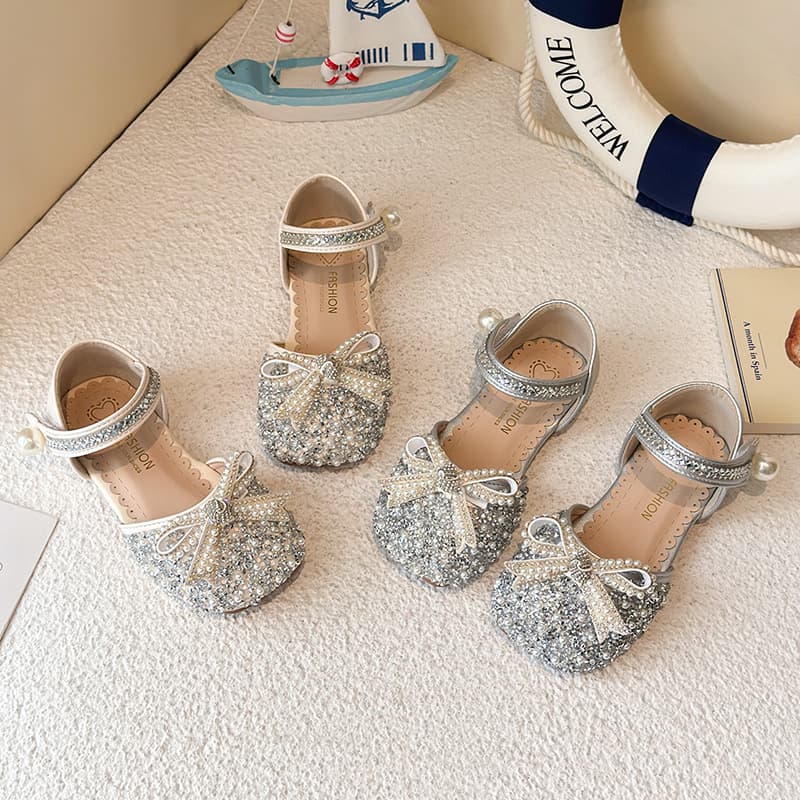 Girls' Closed-Toe Sandals Summer New Bow Little Princess Shoes Soft Sole Baby Girls' Shoes Anti-Slip Girls' Shoes
