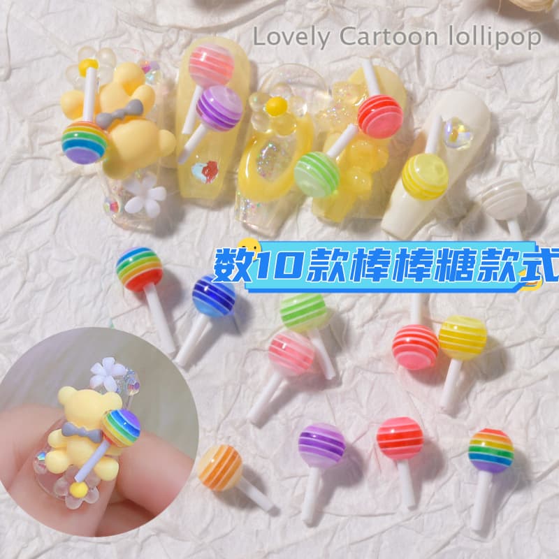 Nail Art Lollipop Decorations Diamond Colorful Cartoon 3D Realistic Illusion Candy Nail Accessories Glow-In-The-Dark