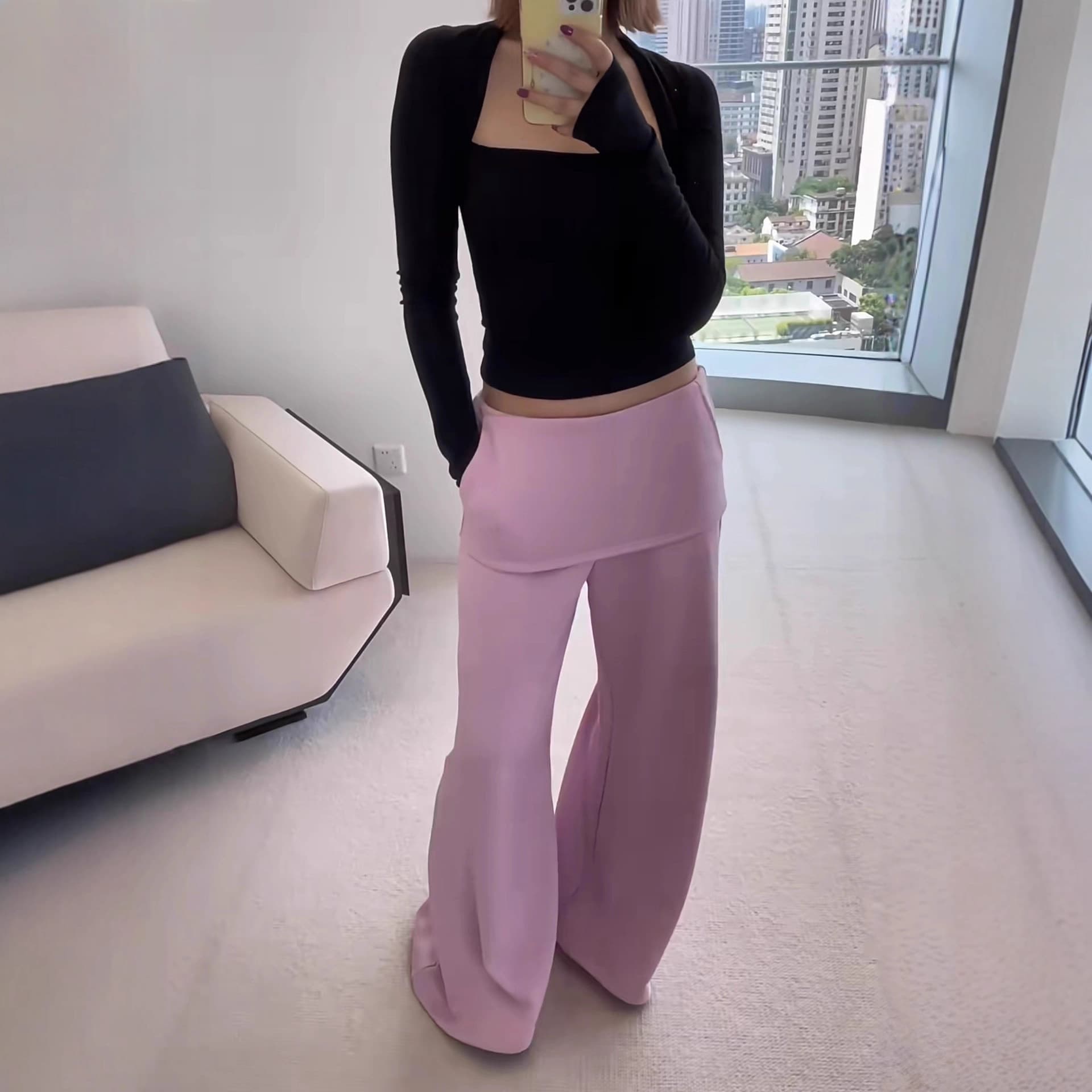 In Stock "Kangaroo" Sweatpants, Adjustable Cuff Straight Wide Leg Sweatpants Skirt Pants, Black/Heather Gray/Light Pink