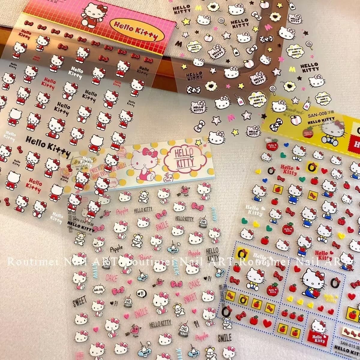 Sanrio 3D Embossed Hello Kitty Cute Cartoon Japanese Style Nail Art Decals