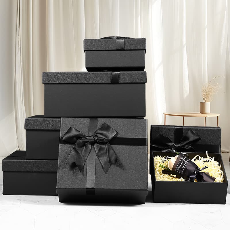 In Stock Direct Shipping Black Bow Gift Box Rectangular Empty Box Holiday Ribbon Birthday Bouquet Gift Packaging Box