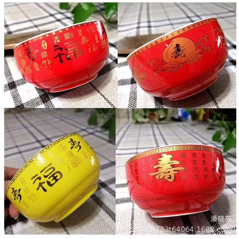 Factory Wholesale Longevity Bowls for Elderly Birthday Celebrations, Centennial Gratitude Gifts, Ceramic Red Longevity Bowls for Seniors' Daily Use