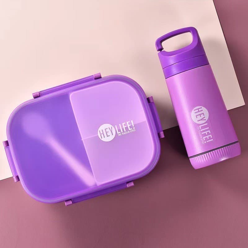 Microwaveable Square Lunch Box with Snap Lid, Student Meal Container with Water Cup Set, Leak-Proof Compartment Bento Box for Work and On-the-Go