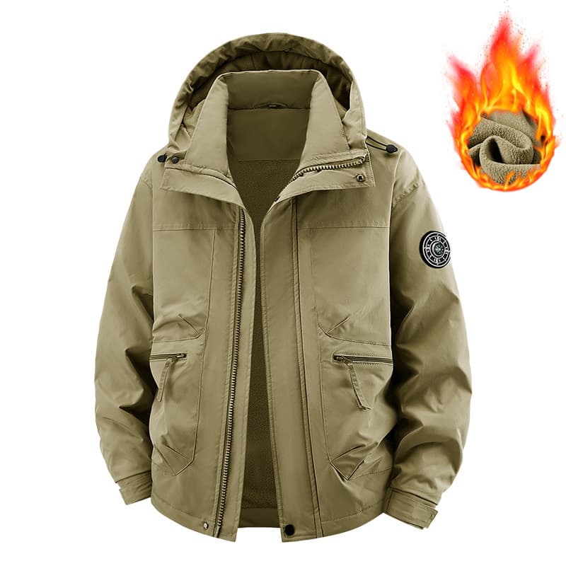 New Autumn/Winter Men's Thickened Fleece-Lined Solid Hooded Jacket, Outdoor Casual Streetwear Loose Cotton Coat
