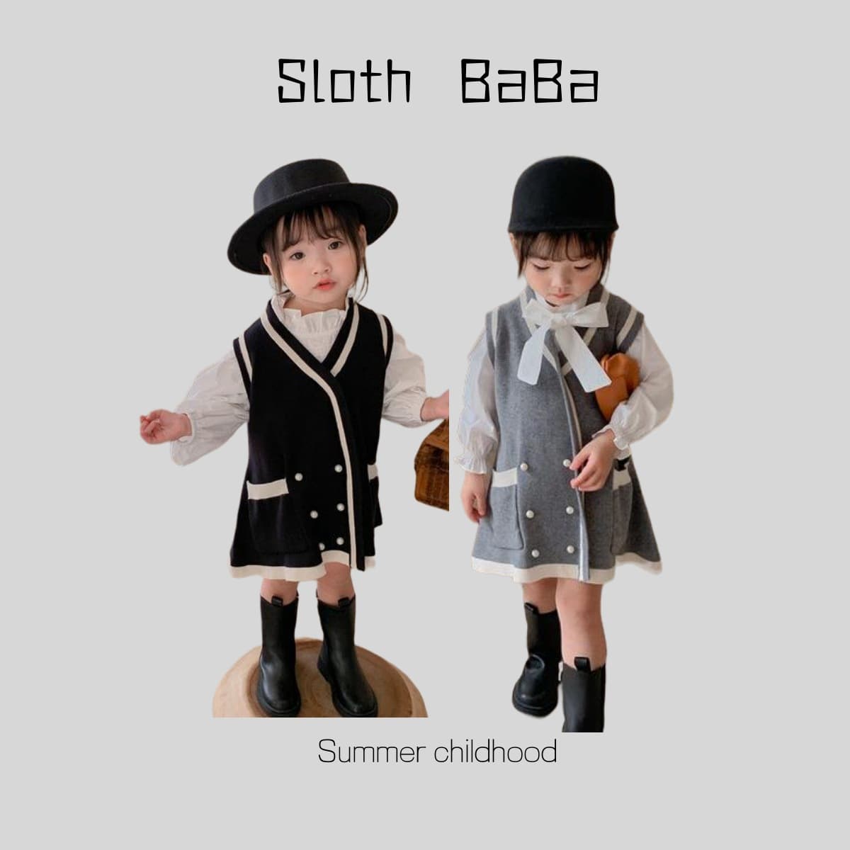 INS Korean Children's Wear 2024 Spring Girl's Knit Vest Little Fragrance Style Mid-Length Baby Knit Dress