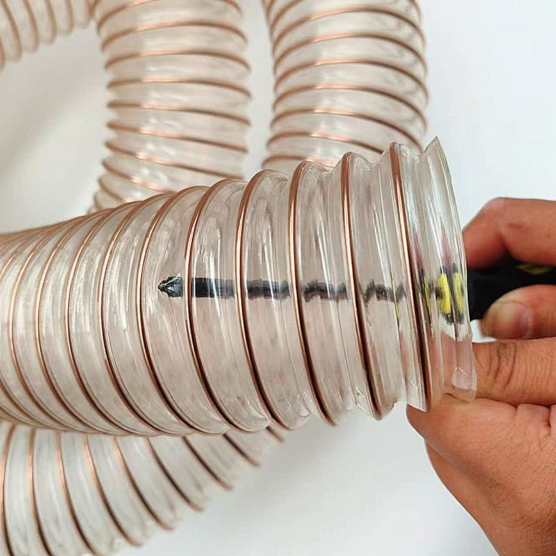 Stock Supply PU Steel Wire Transparent Dust Extraction Tube, Woodworking Machinery Dust Removal Copper-Plated Steel Wire Reinforced Telescopic Corrugated Hose