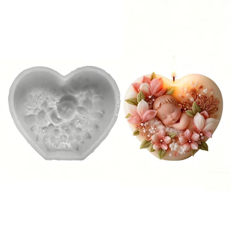 Heart Flower Baby Silicone Candle Mold DIY Heart-Shaped Scented Candle Plaster Craft Cement Mold