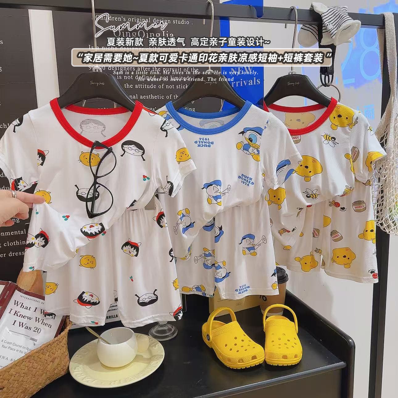 Children's modal cartoon pajamas suit summer short-sleeved shorts loose casual casual home clothes for boys and girls can be shipped on behalf of
