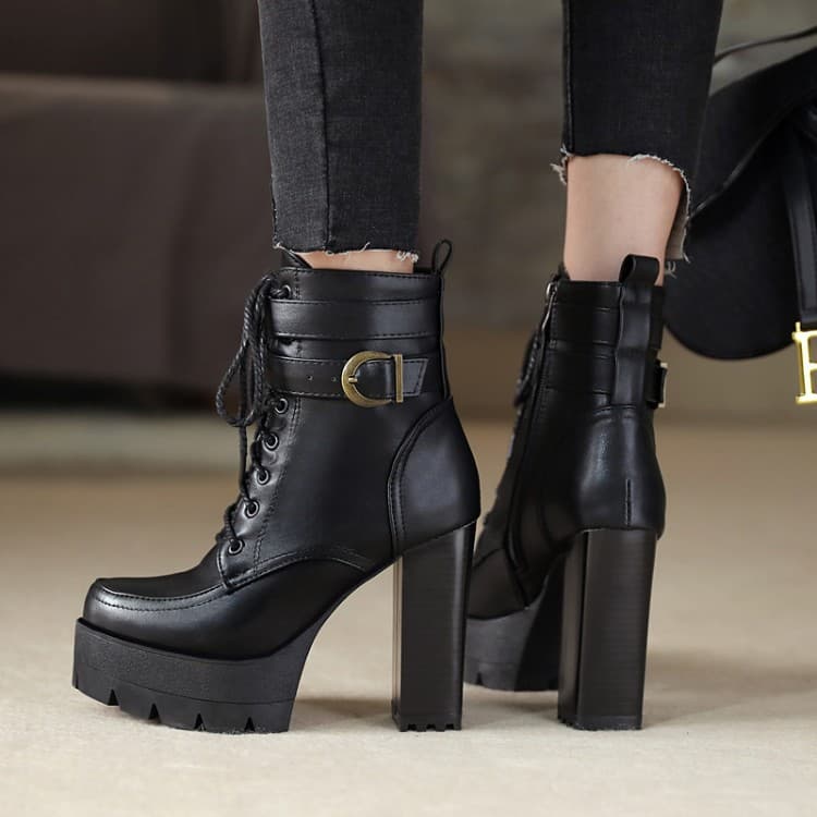 British Style Martin Boots for Women, Short Boots with Chunky Heel, Versatile Women's Boots with Platform High Heel, Thick Sole, Ultra High Heel, Warm