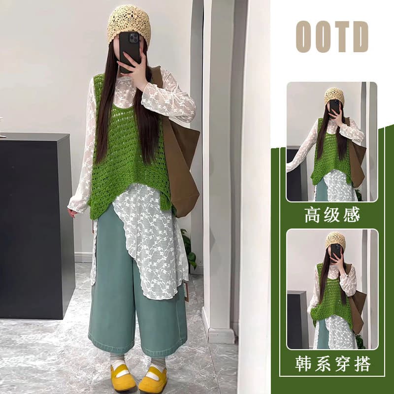 Single Piece / Versatile Streetwear for Women 2026 French-Style Elegant Base Shirt Layered with a Vest and Drapey Jeans