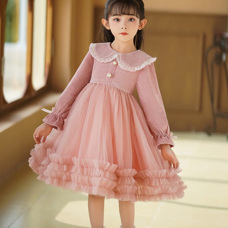 Women's Baby Autumn Winter Fleece-Lined Thickened Celebratory New Year Dress 2024 Trendy Puffy Mesh Skirt Casual Wear