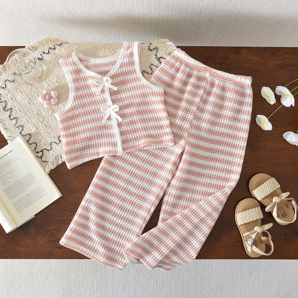 Kids Clothing Cross-Border Supply for Europe and America Girls Striped Vest + Wide-Leg Pants Baby Kids Fashion