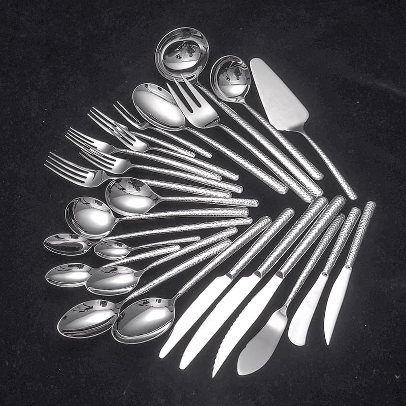 304 Stainless Steel Bright Hammered Kitchen & Dining Cutlery for Restaurant, Hotel, Western Cuisine Knife, Fork, Spoon, Kitchen Fruit Knife, Fork, Butter Knife