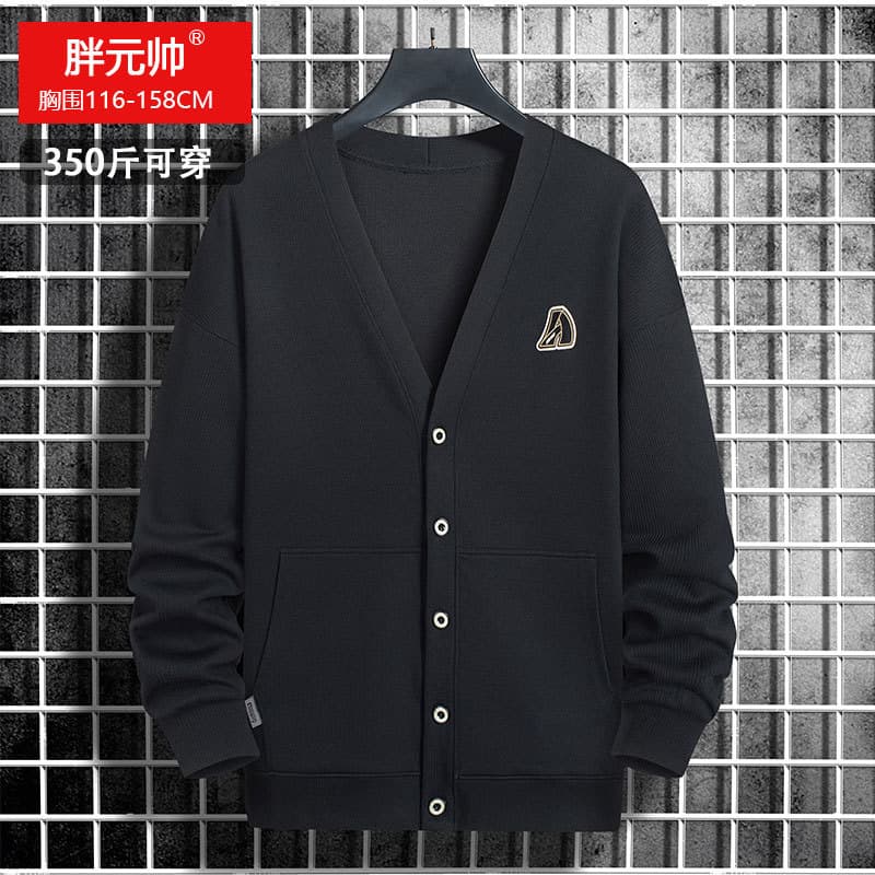 Embroidered Knit Cardigan Autumn Men's Jacket Loose Casual Versatile V-Neck Plus Size Trendy Korean Style Top Men's Clothing