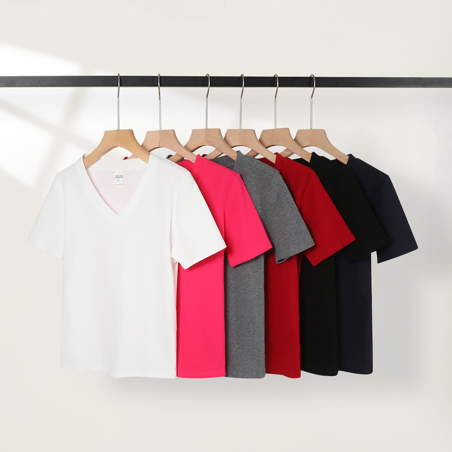 Summer V-Neck T-Shirt for Women, Solid Color Basic Versatile Short Sleeve Top, Wholesale Slim Fit Design